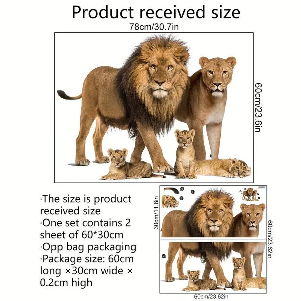Realistic Lion Family 3D Wall Decal 30.7" x 23.6" NEW! Home & Garden:Home Décor:Decals, Stickers & Vinyl Art Style Your Walls
